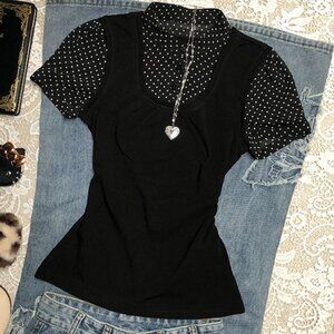 Original Black Polka Dot Patchwork Shirt Women